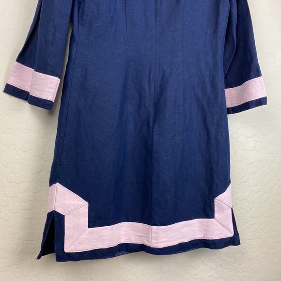 Eliza J Linen Blend Tunic Dress Navy Pink Women Sz 0 Preppy Classic Contemporary - Picture 7 of 9